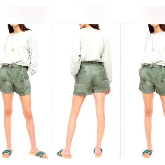 J.Crew Women's Size 4 Limited Edition Green Patchwork D-Ring Belted Shorts Beach - Picture 1 of 9